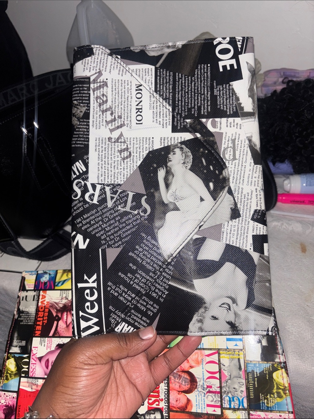 Black & White Newsprint Clutch Bag - Unbranded